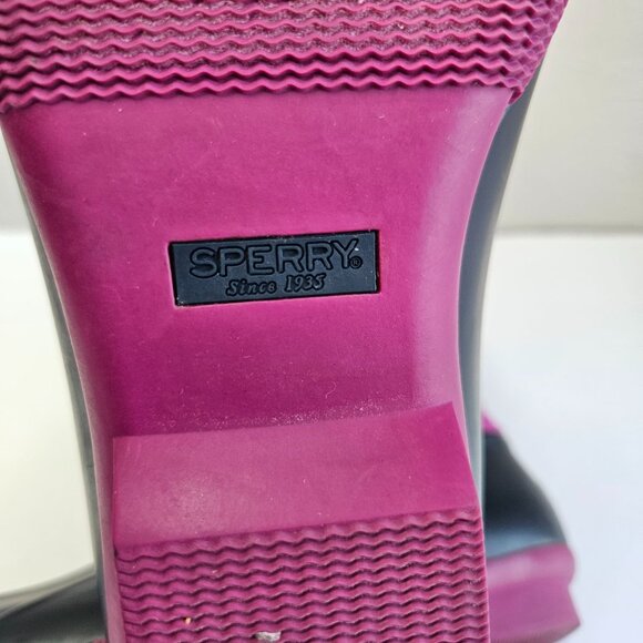 Sperry Rain Booties Size 6 Pink Blue Waterproof Rubber Outdoor Lace Up Duck Boot - Picture 9 of 11